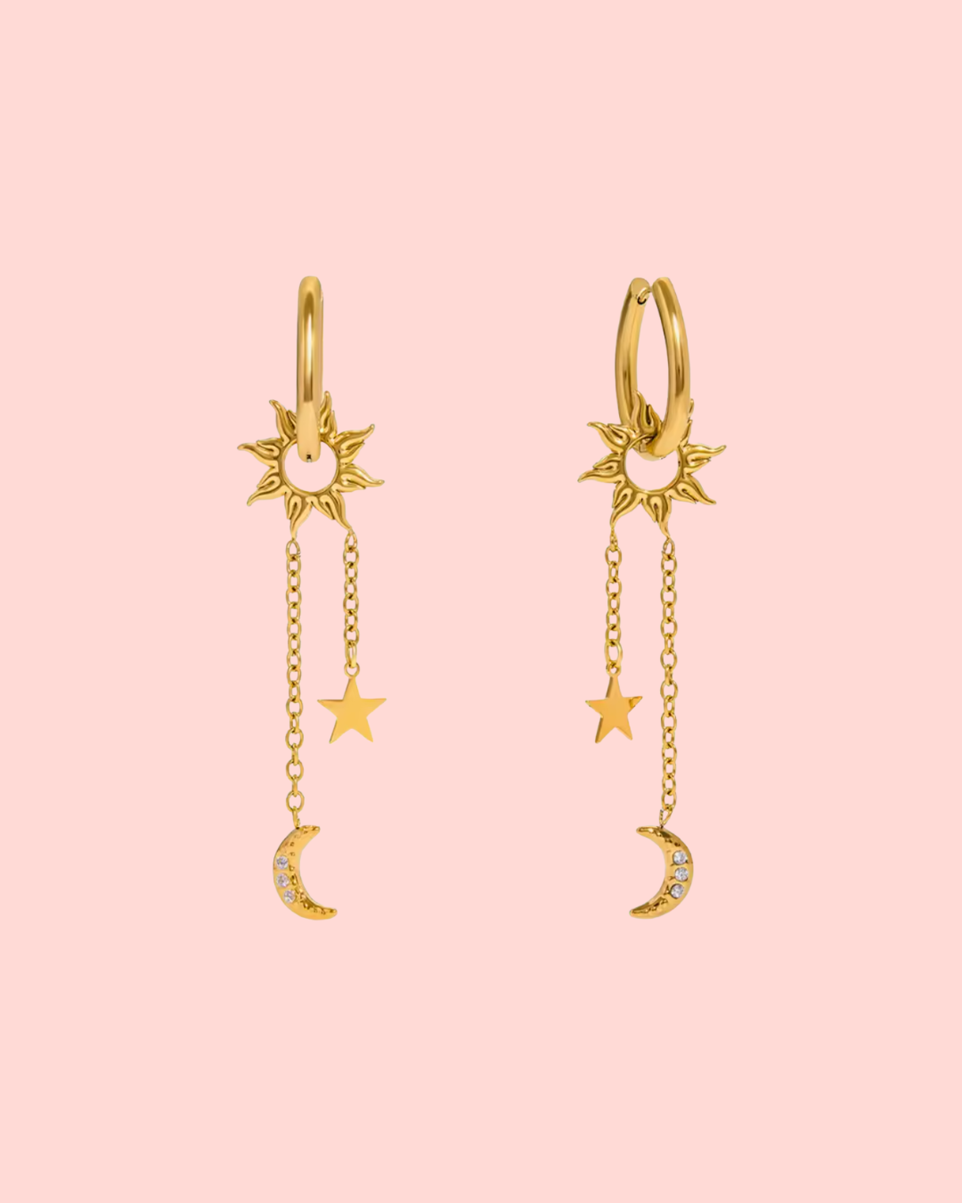 waterproof gold celestial hoop earrings with sun and moon charms – Celestial Hoops