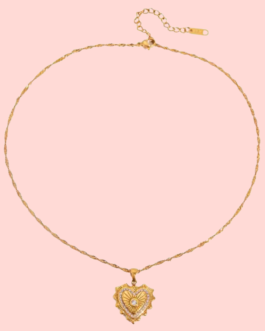 gold vintage heart necklace on chain – product flatlay