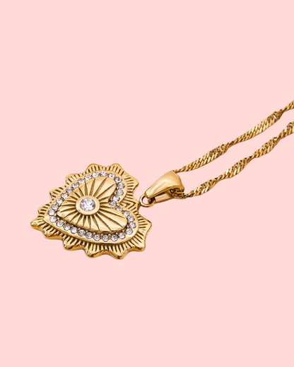 waterproof gold heart pendant necklace with zircon – Weight of Desire Necklace
