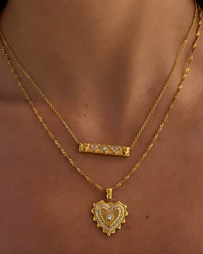 heart pendant necklace worn layered – model shot