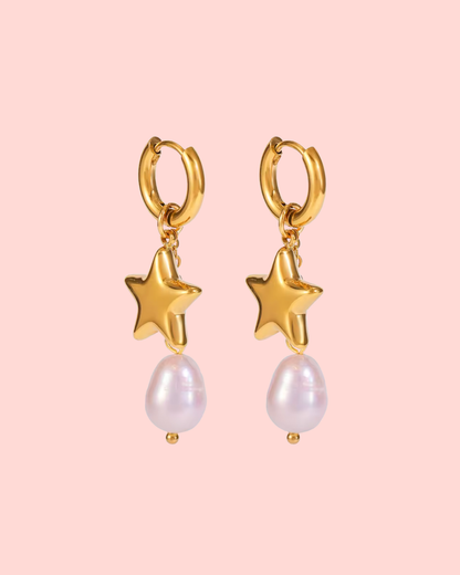 waterproof gold pearl earrings with star charms – Nightfall Pearl Earrings