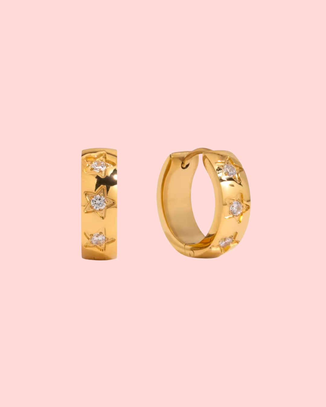 gold waterproof huggie earrings with zircon stars – Stardust Earrings