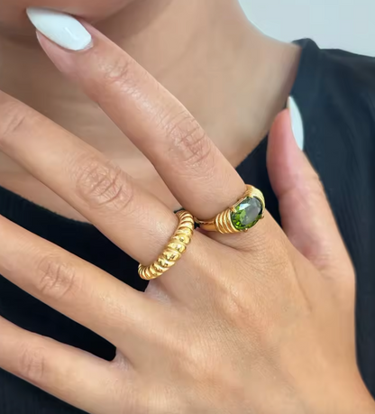 Gold waterproof snake ring with green stone – Velvet Venom Ring